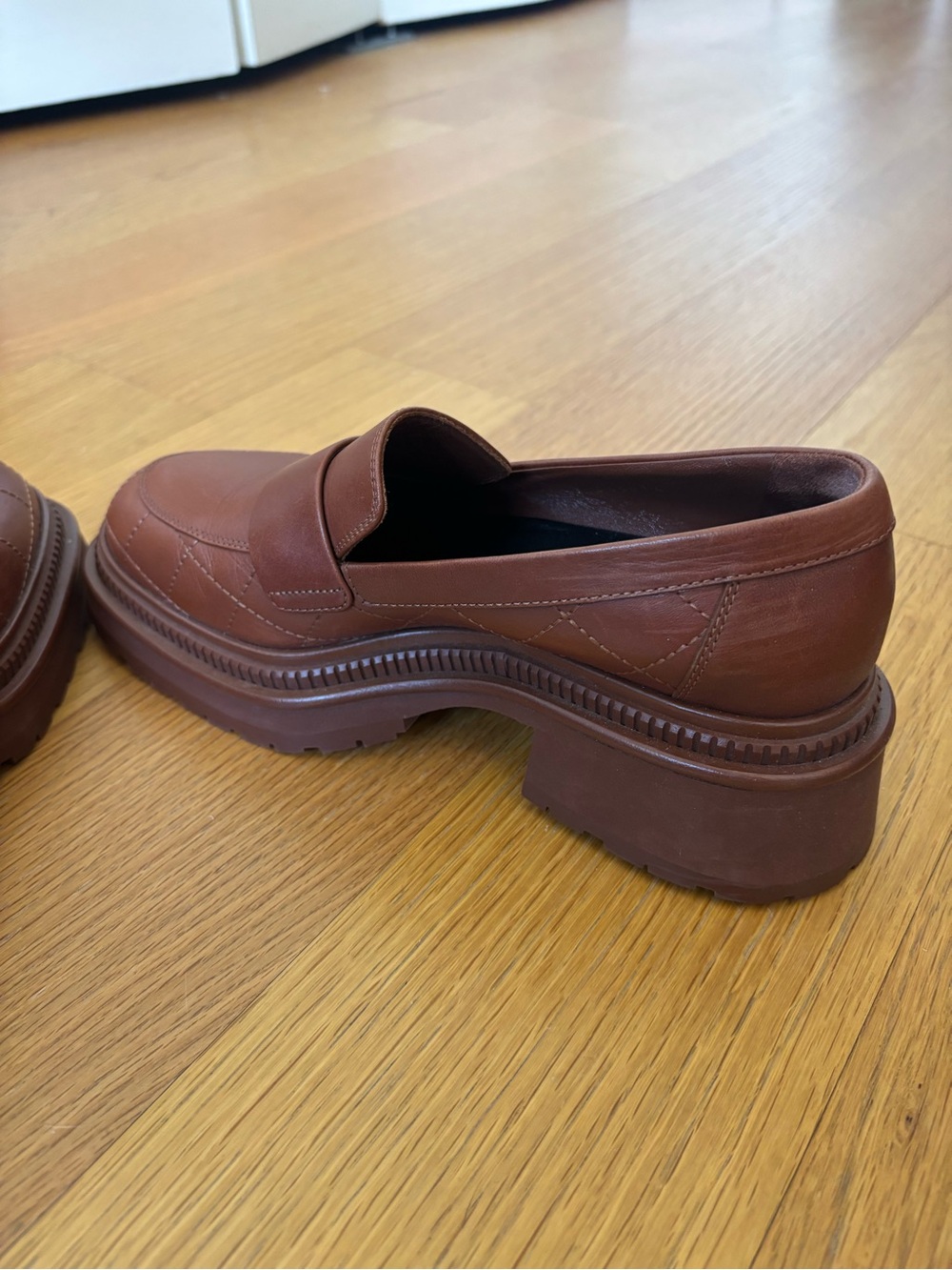 CHANEL Chestnut Brown Leather Penny Loafers with Gold CC Emblem - Picture 7 of 9